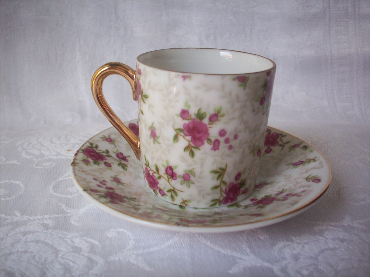 Vintage Inarco Small Tea Cup and Saucer Rose Pattern with