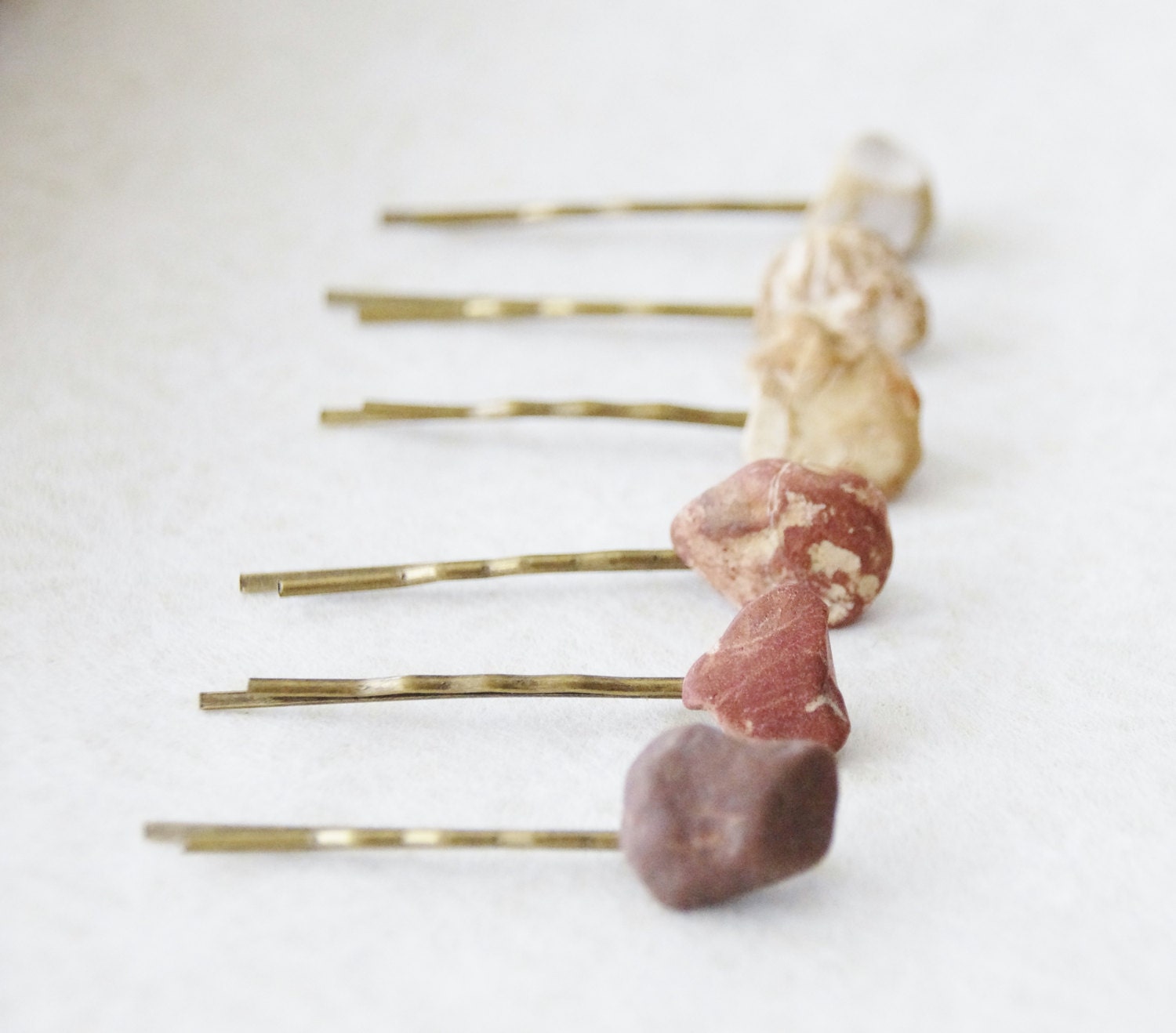 Beach Stone Hair Clips / Set of 6 Natural Stone Bobby Pins