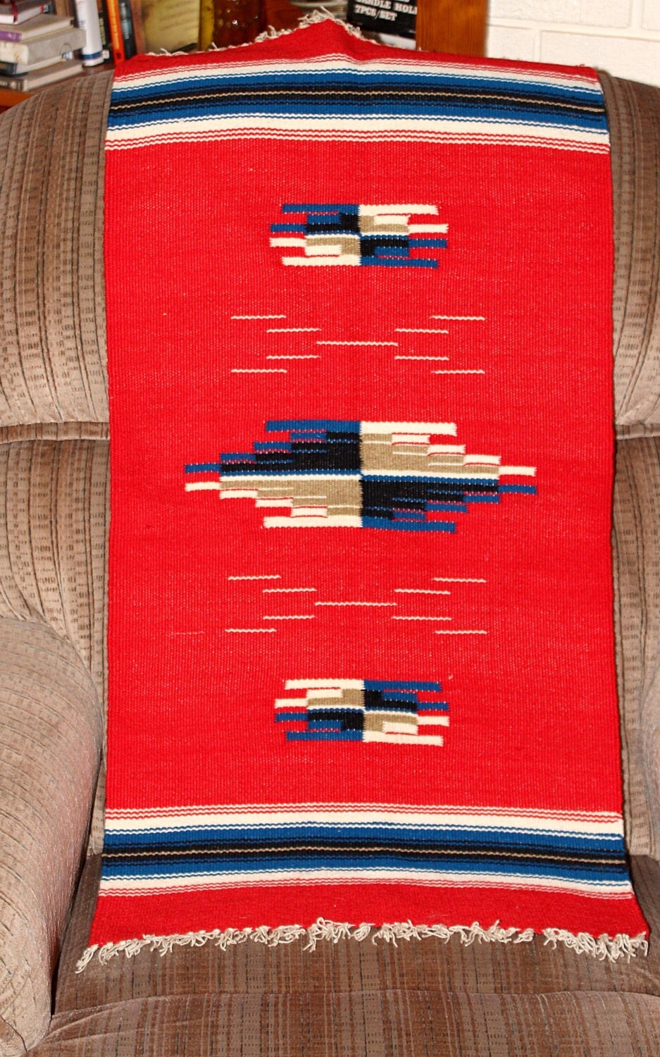 Antique Chimayo Hand Woven Wool Blanket Rug by QUEENIESECLECTIC