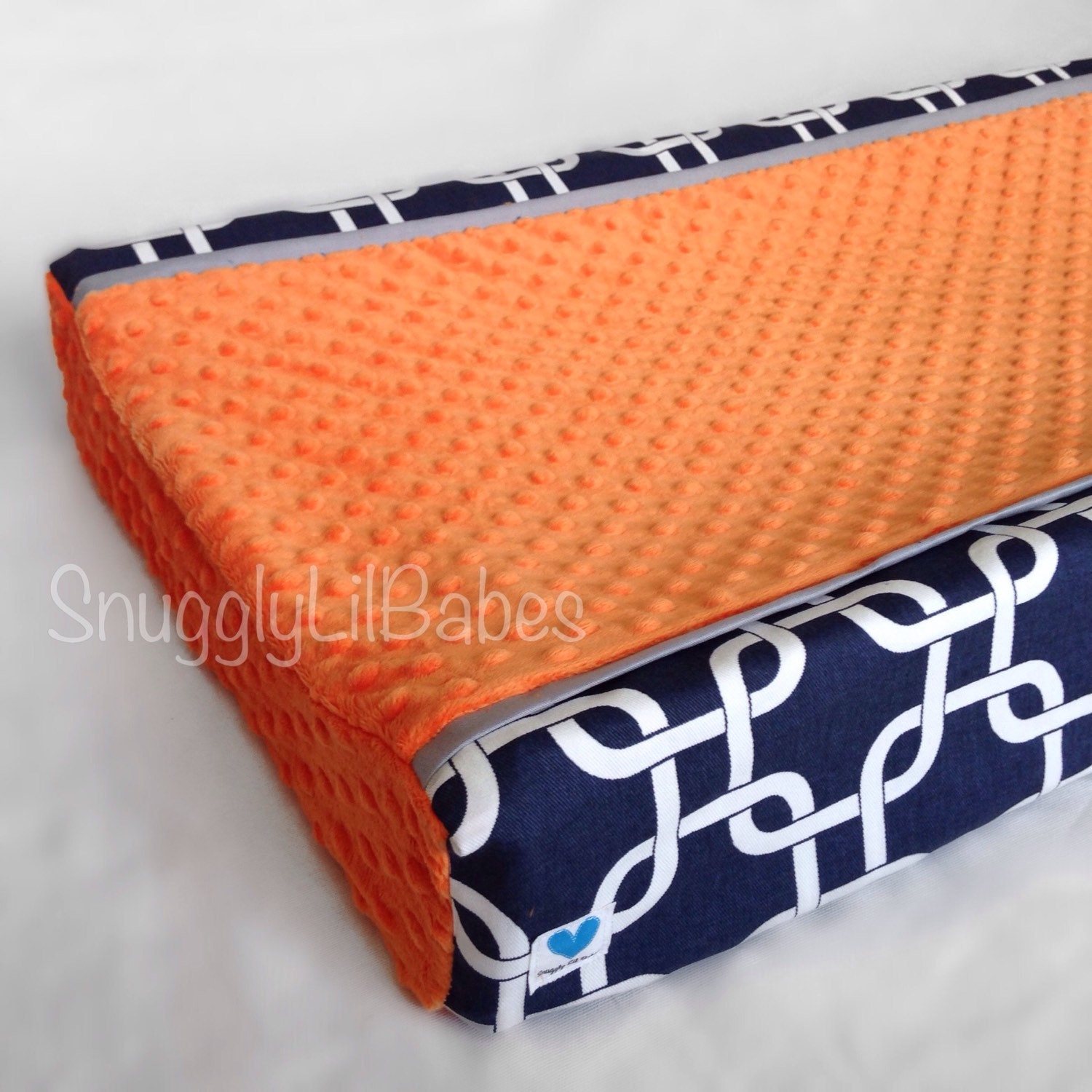 Navy grey orange minky dot changing pad cover