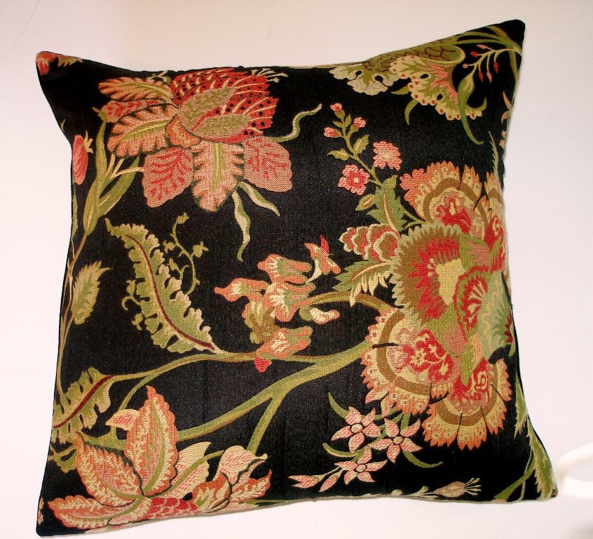 Black Floral Tapestry Throw Pillow Cover-Coral Pink