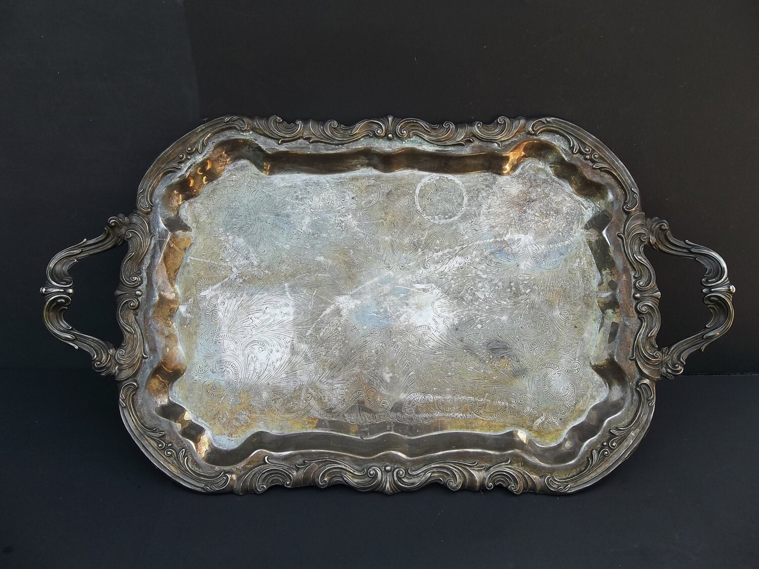 Large Silverplate Silver Plated Tray Ornate by LotusInTheWind