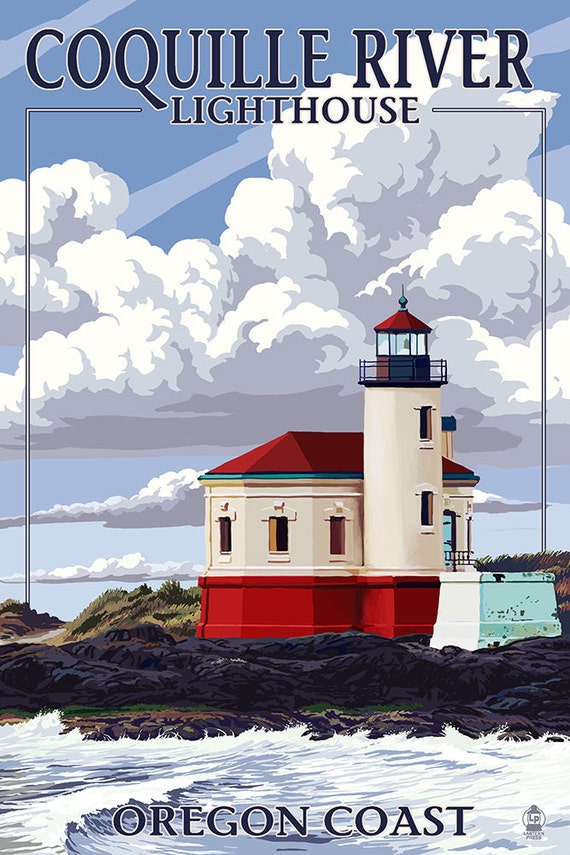 Coquille River Lighthouse Oregon Coast Art Prints available