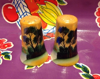 Vintage Japanese luster ware salt and pepper shakers- tree design