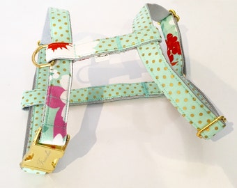 Adjustable dog harness "Mint&dots"