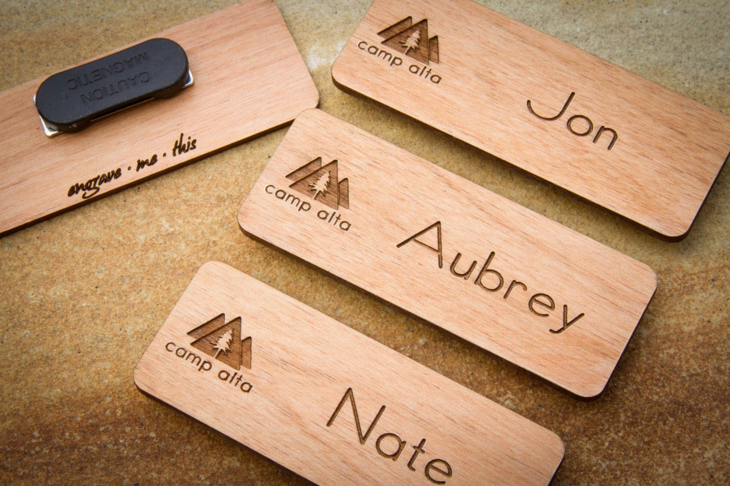 Wood Name Badge Custom Name Badges Engraved Name Tag with