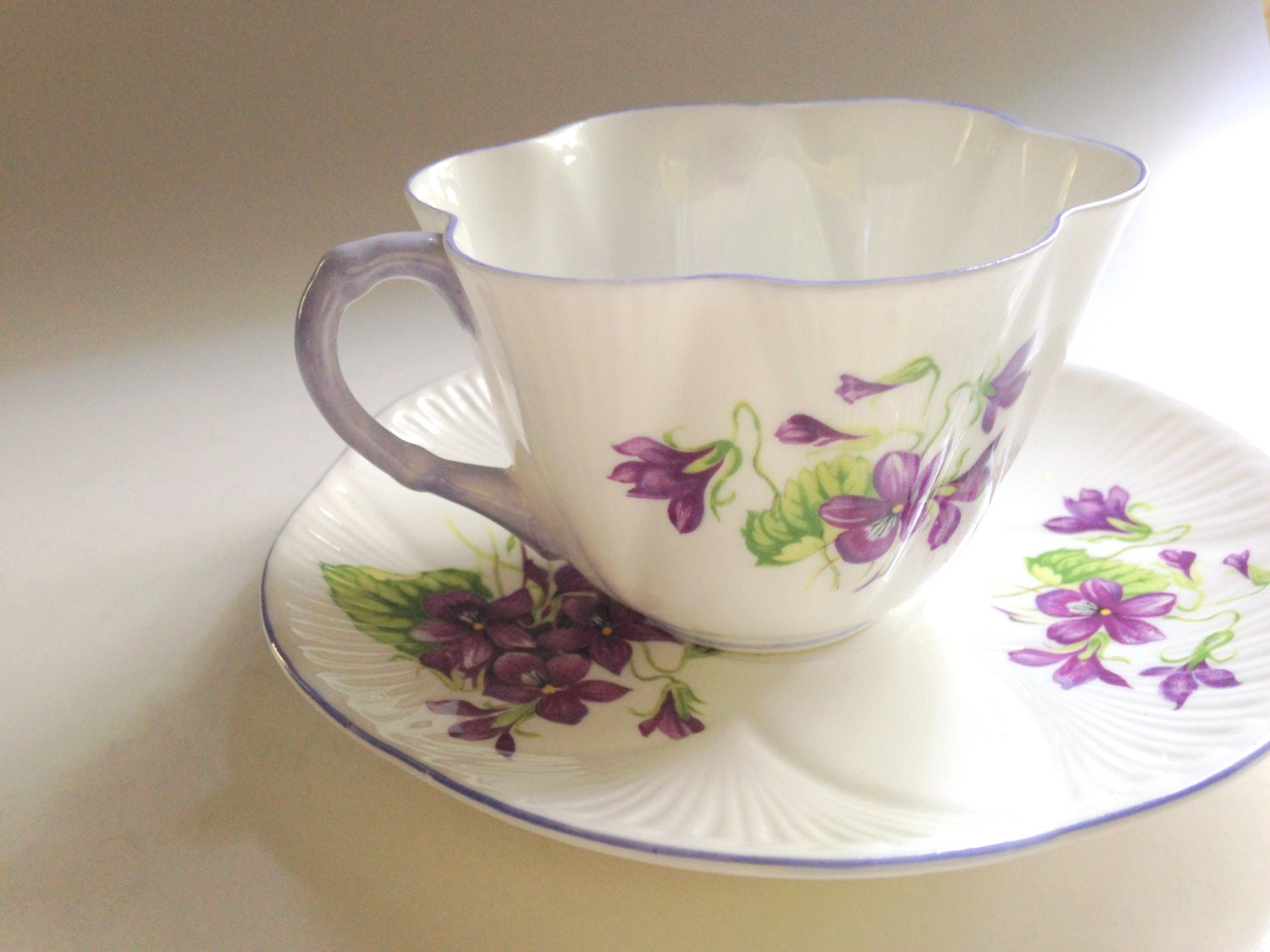 Shelley Tea Cup and Saucer, Violets Tea Cups, Shelley Dainty, Vintage Teacups, Bone China Cups