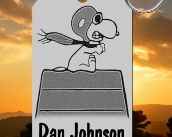 Snoopy Red Baron Kids Backpack ID Bag Tag or Keychain, Personalized FREE with Name and Number