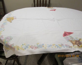 Vintage painted tablecloth 70 x 50 in., in excellent condition