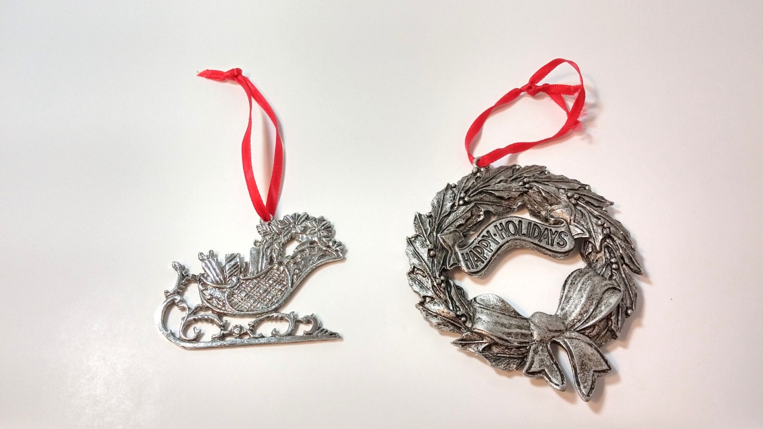 Vintage Metal Christmas Ornaments Wreath Sled by VintageYay