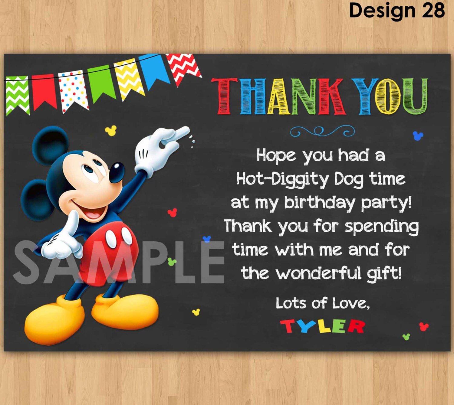 Mickey Mouse Thank You Card Mickey Thank You Card Note