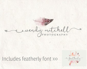 Photography logo - digital download - digital font - feather logo design - Photography Watermark - digital download psd file