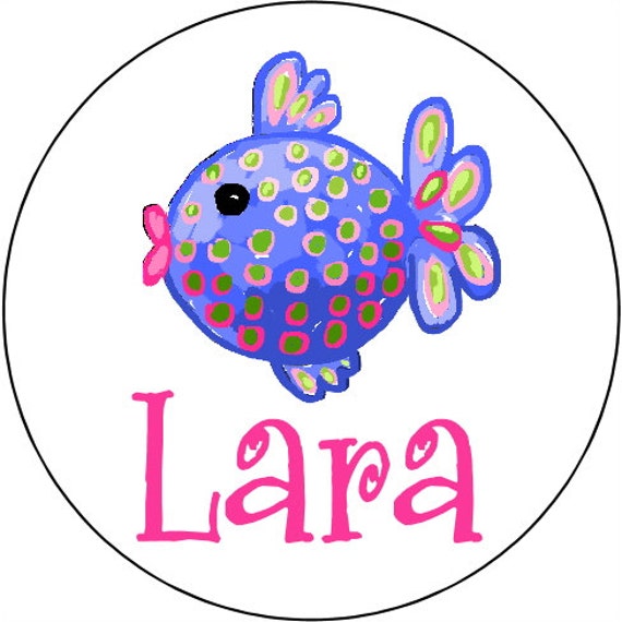 School Label Stickers Bright Preppy Fish Personalized Name Tag