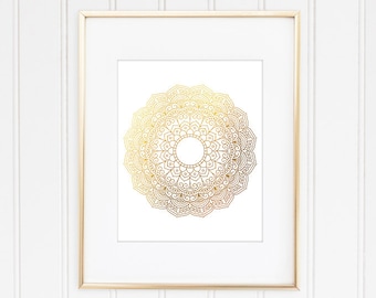 Mandala Wall Art, Mandala Wall Decor, Mandala Print, Faux Gold Foil Mandala, Modern, Geometric, Hindu Decor, Buddhist Art, Home Decor