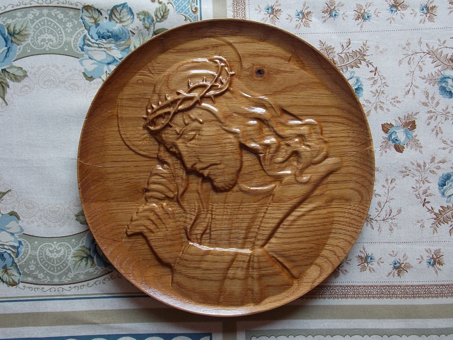 Wood Carving Jesus Wall Plate Jesus Wood by TheWoodGrainGallery