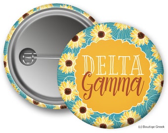 DG Delta Gamma Sunflower Sorority Greek Button