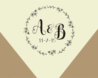 wedding stamps-Floral Frames rubber stamp -custom initial stamps -custom rubber stamp-wreath & Flower stamp-calligraphy save the date-