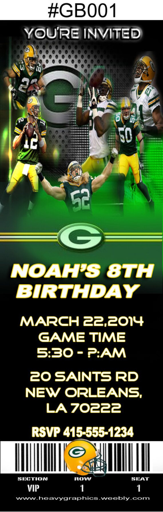 Green Bay Packers Birthday Party Invitation 10 by heavygraphics
