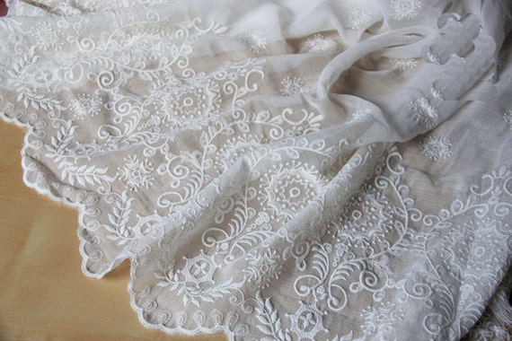 Lace Fabric White Chiffon Embroidery Cotton Flower Wedding