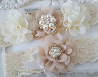 Garter Set - Wedding Garter Set, Bridal Garter Set, Lace Garter Bridal Garter, Rustic Wedding Garter Set, Something Blue -Style 815