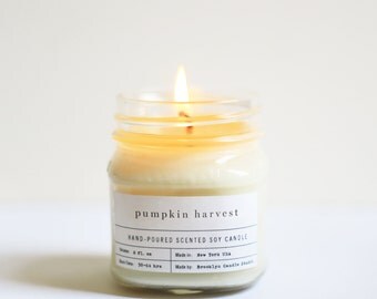 Pumpkin Harvest Mason Jar Soy Candle - Vintage Style Apothecary Label – Hand poured Handmade in Brooklyn Fall Candle Pumpkin Candle