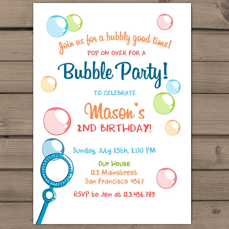 Bubble Birthday Party Invitation Bubble Party invitation Boy