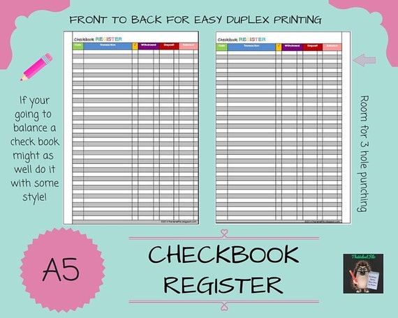 a5 checkbook register printable free