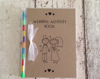 Children's Wedding Activity Pack Book Gift Favour A6 Vintage Style Brown Eco Kraft Card