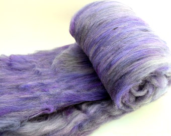 Merino spinning batt, merino fiber, felting batt, hand dyed, purple, drum carded smooth, 21.5 microns, Colorway "Purple Kisses" 4 oz