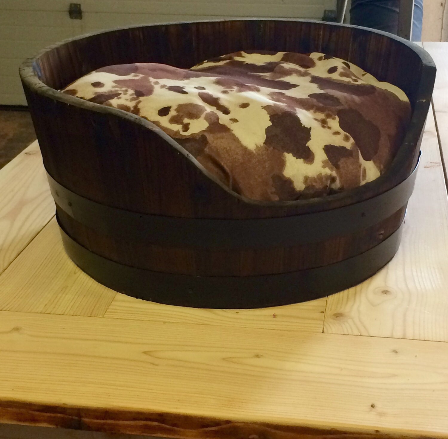 Customized Whiskey Barrel Dog Bed by GoldenOwlWoodworking on Etsy