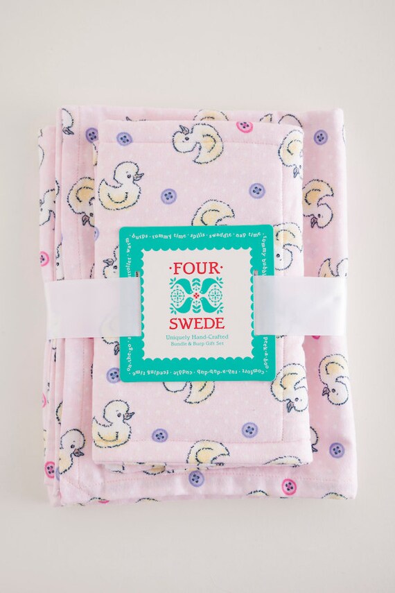 Pink Duckies Baby Blanket and Burp Cloth Bundle & by FourSwede