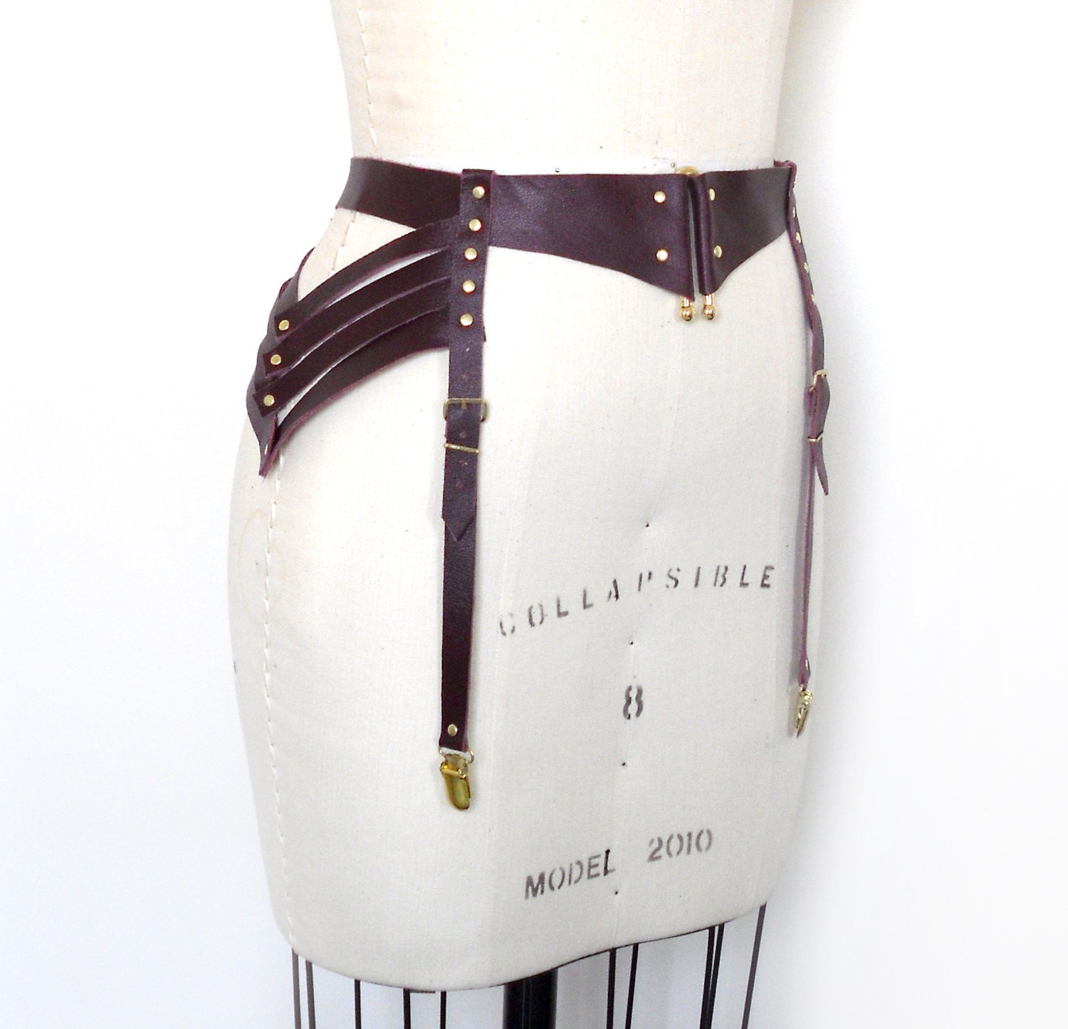 Mana Leather Garter Belt Burgundy Stocking Suspenders