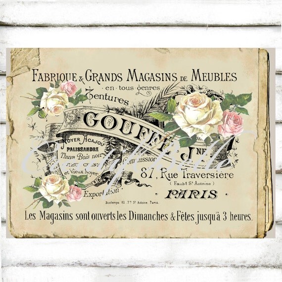 French Vintage Ephemera Label Roses Large Instant by CreatifBelle