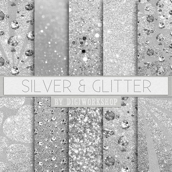 Download Silver Glitter Digital Paper: Silver & Glitter by DigiWorkshop
