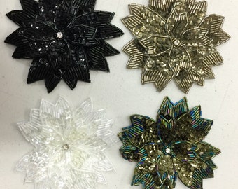 Beaded and Sequinned Sew-on Appliqué Flower. Beaded Trims,Beaded Appliqué,Beaded Motifs.