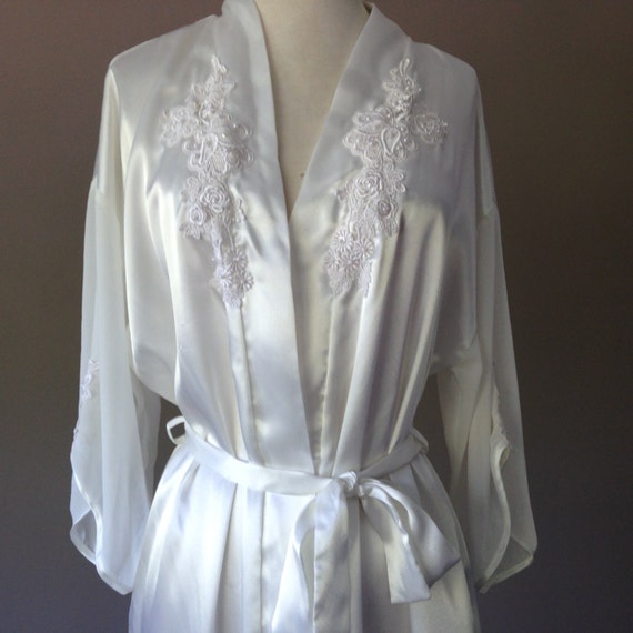 S / Satin Robe / Long White Bridal Dressing Gown / by LustNLux