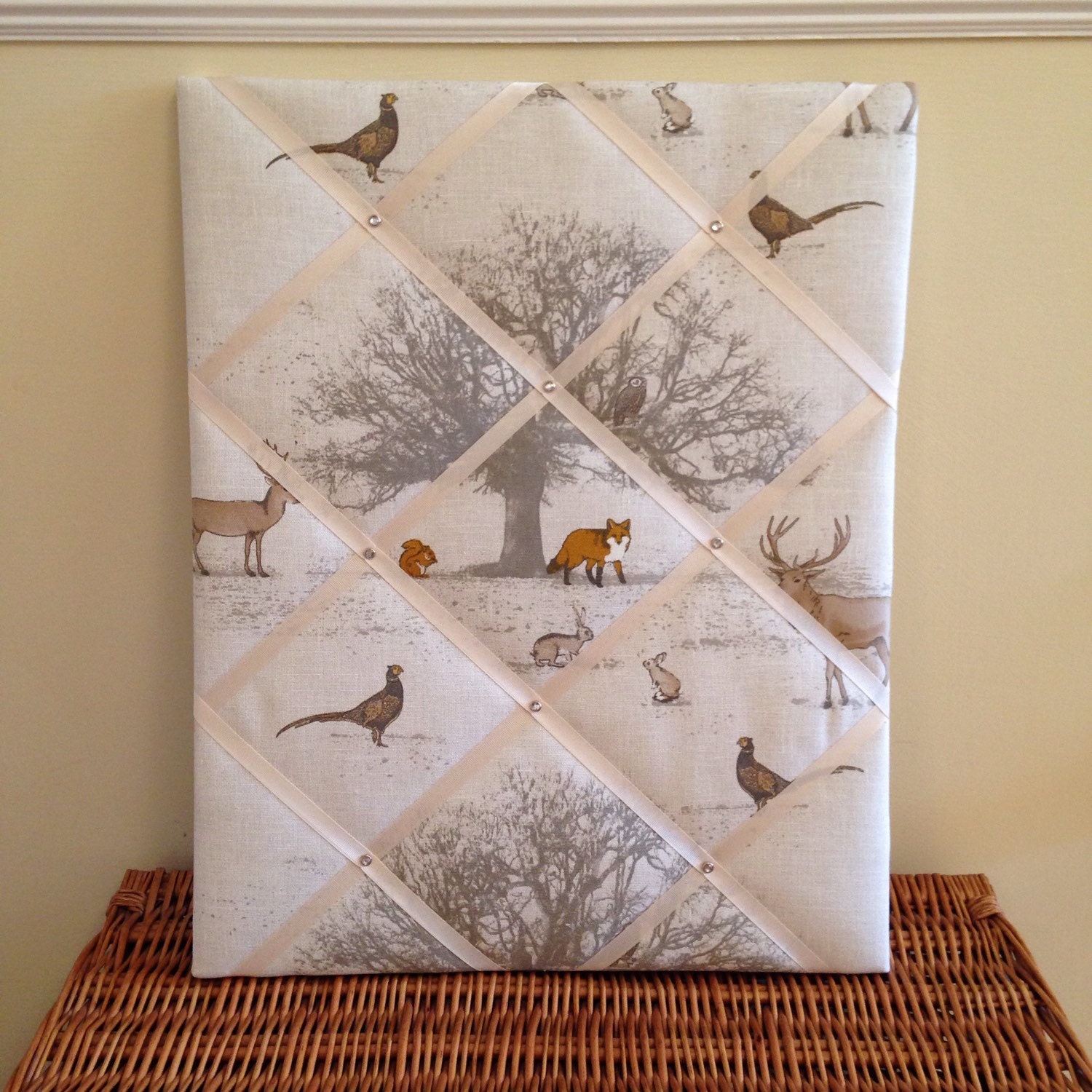 Fabric Padded Message Board. Notice Board. Countryside stags