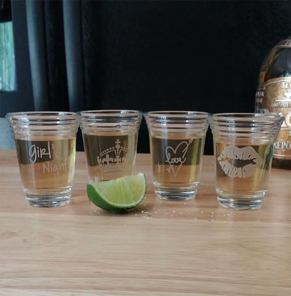 Cute Girl's Night Shot Glasses Set of 4 Crown Shot