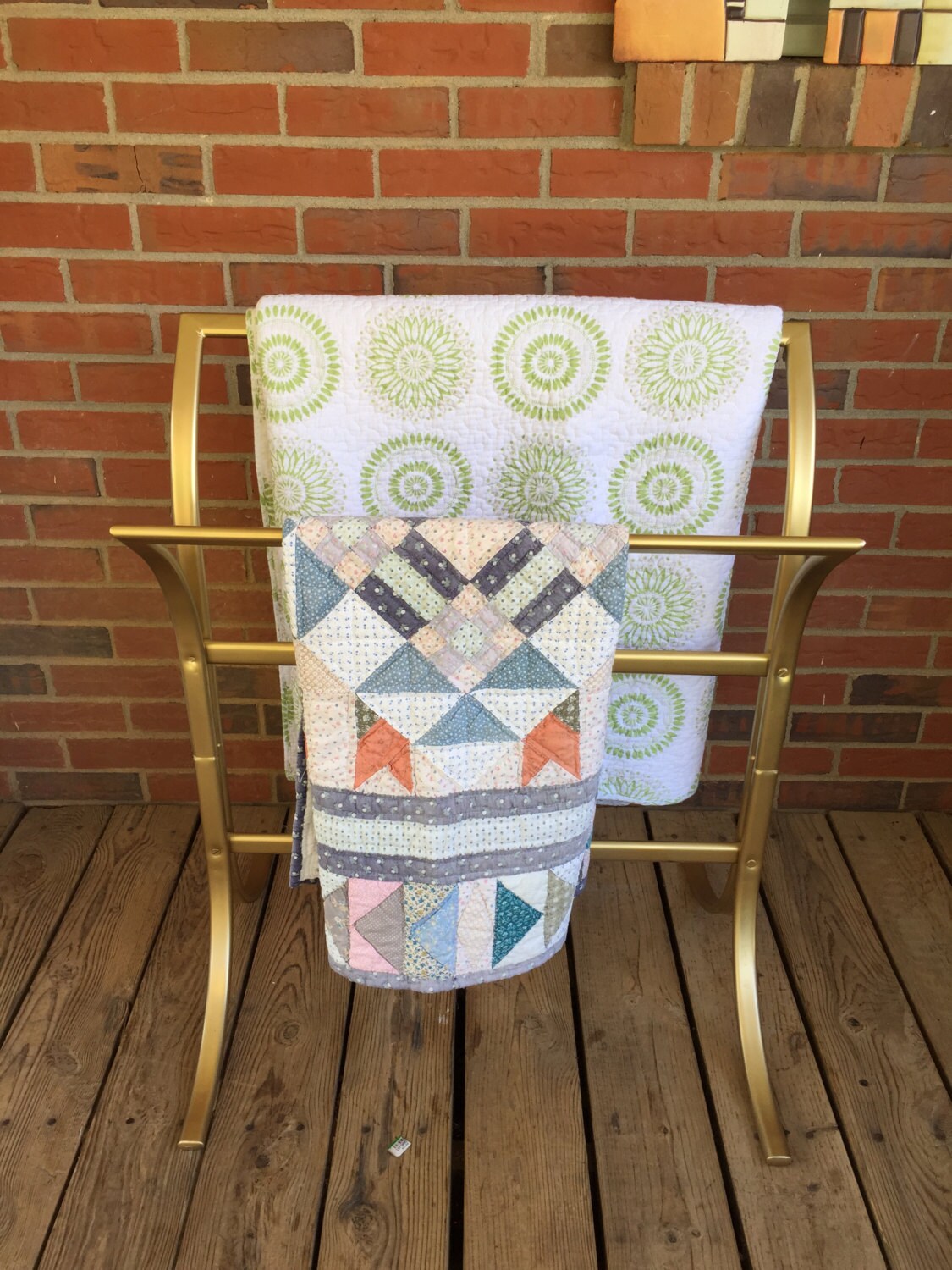 Vintage Modern Gold Tone Quilt Towel Rack Blanket Stand Freestanding