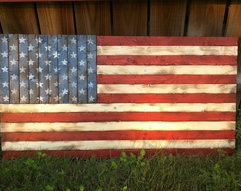 Handmade Rustic Wooden American Flag Handmade Rustic Wooden American Flag
