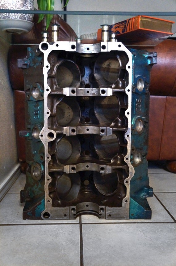 AMC 360 V8 Engine Block End Table with Glass Top