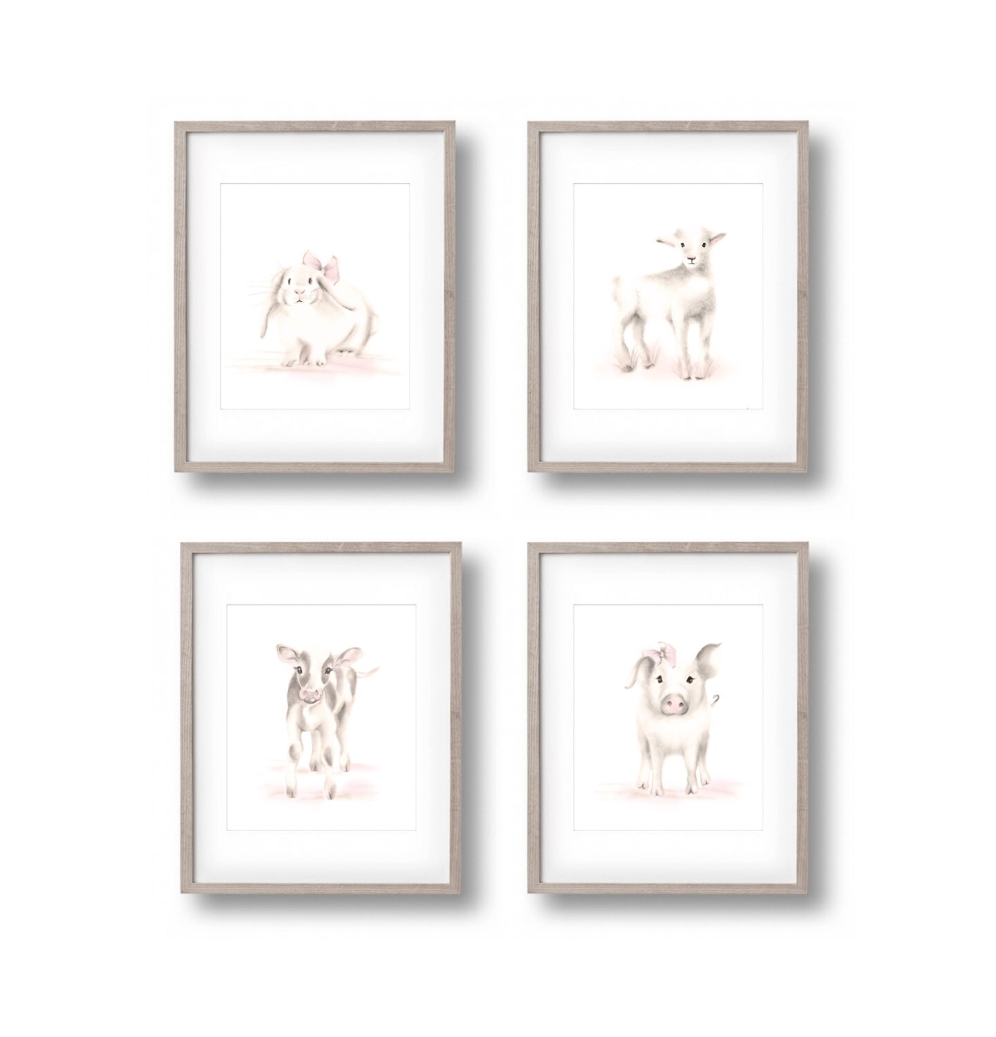 Farm Animal Nursery Art Prints Bunny Cow Pig Lamb Baby Zoom