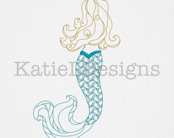 Colorwork Mermaid Machine Embroidery Design Pattern Download 6 Sizes Ocean Sea Nautical Redwork Beach