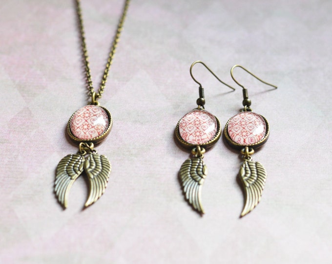 Angel Of Love // Set in retro vintage style // Earrings and Pendant made from metal brass with image under glass // 2015 Best Trends //