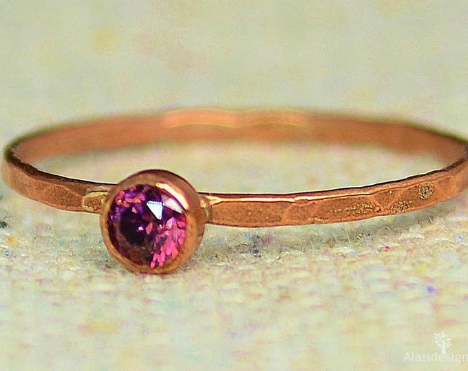 Dainty Copper Alexandrite Ring, Hammered Copper, Stackable Rings, Mother's Ring, June Birthstone Ring, Copper Jewelry, June Birthday Ring
