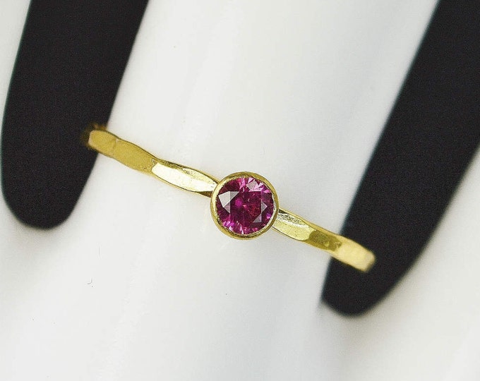 Dainty Solid 14k Gold Ruby Ring, 3mm gold solitaire, solitaire ring, real gold, July Birthstone, Mothers RIng, Solid gold band, gold