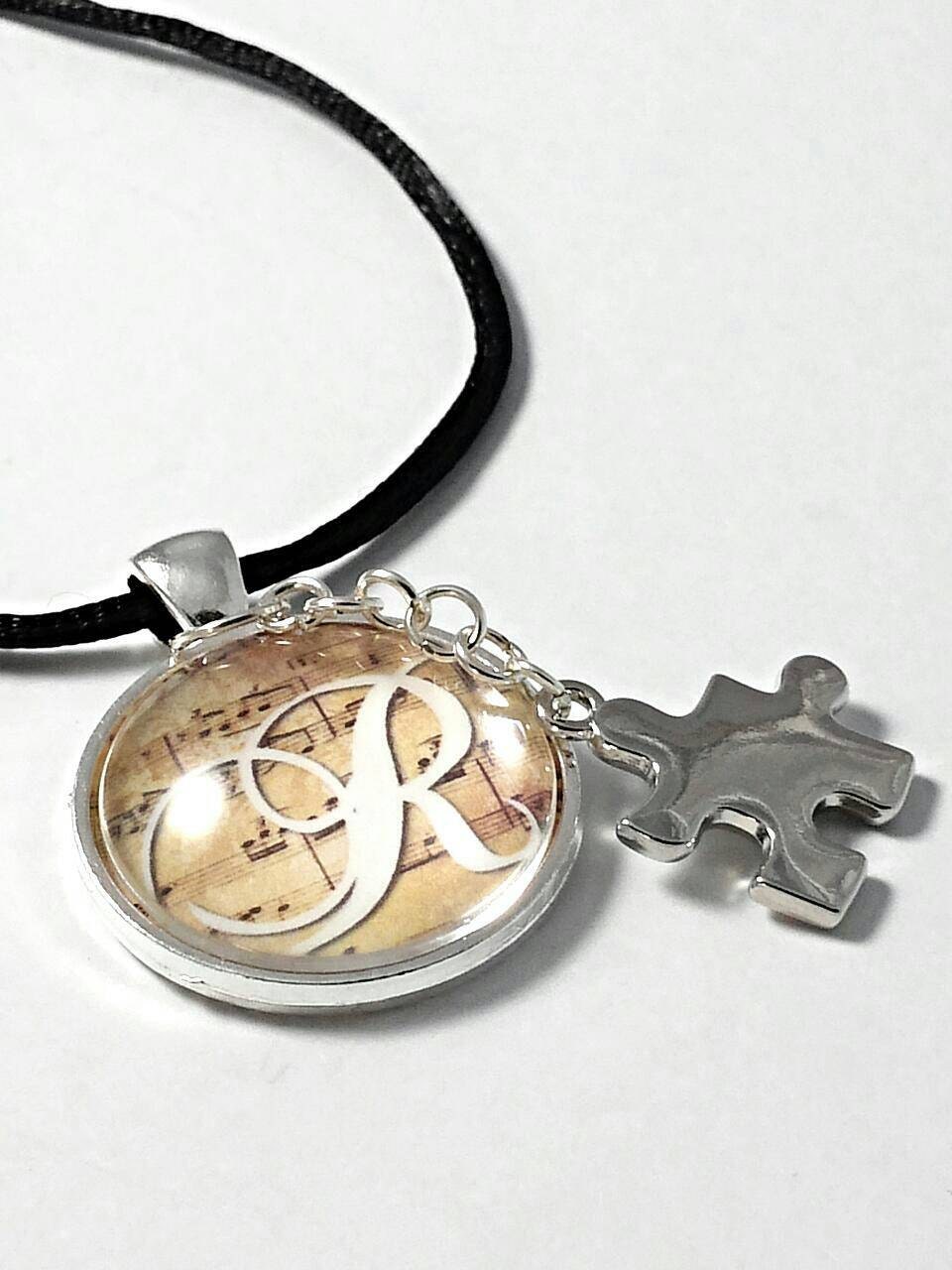 Autism awareness mother's necklace initial monogram
