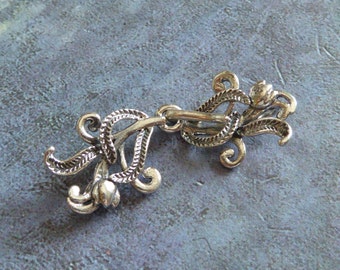 Sterling Silver Flower buds Hook & Eye Clasp ~ 35mm X 13mm