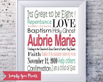 Baptism Subway Art-PRINTABLE- Girl Baptism Gift,LDS, Digital File