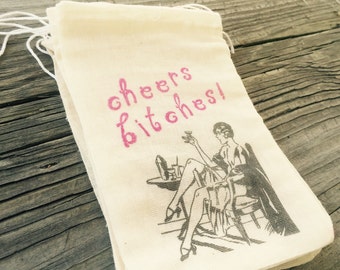 10 Cheers Bitches bachelorette hangover kit bags, girls night out party favors, bachelorette favor bags, bridesmaid gifts